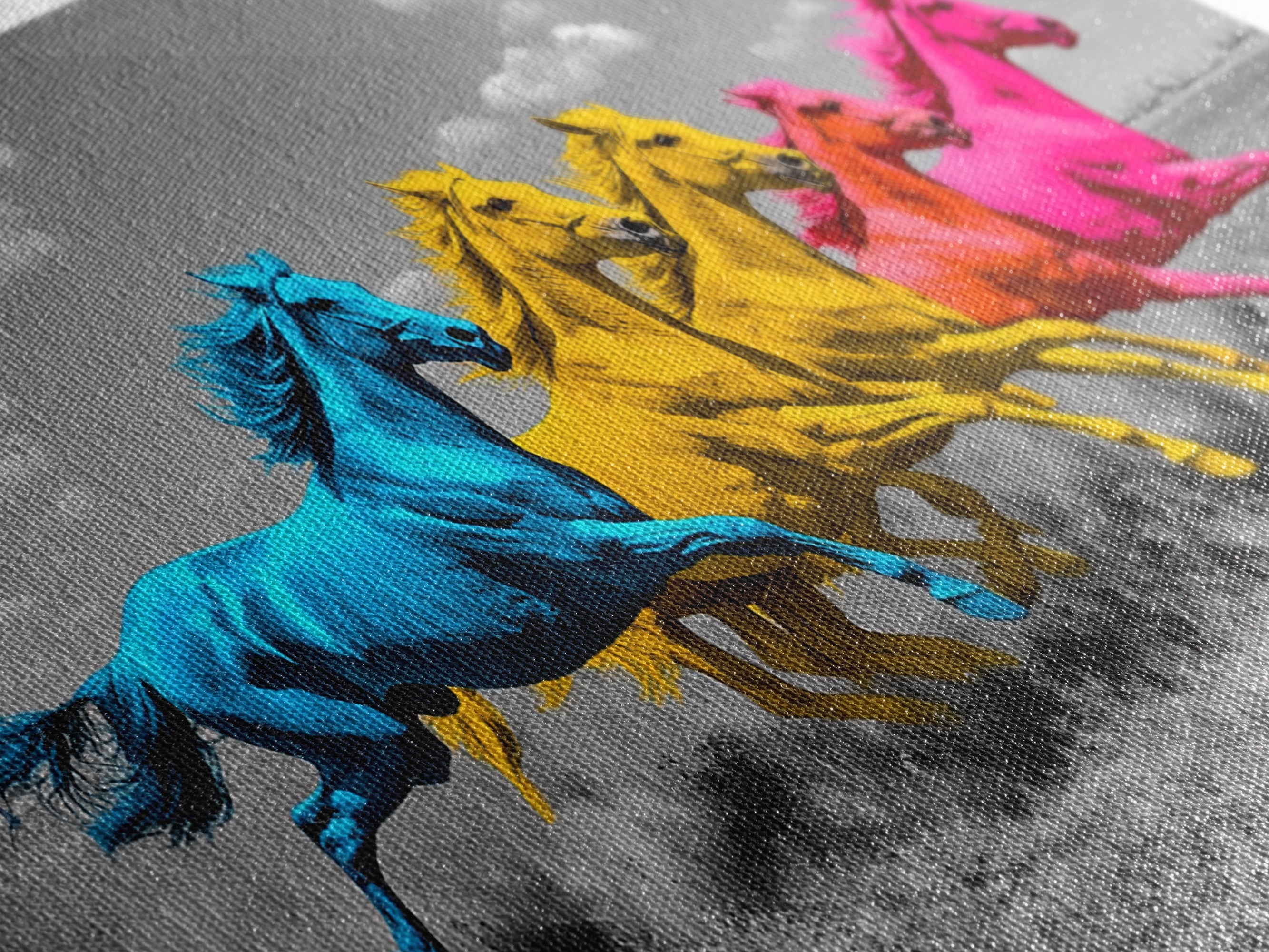 Wild Horses, Color Pop, Western Decor, Boho Style, Framed Canvas Print, Vibrant Horse Wall Art, Living Room Wall Decor, Equestrian Artwork