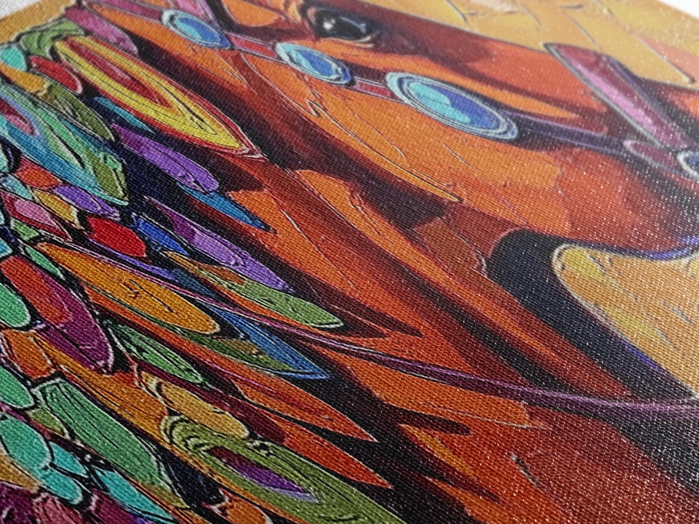 Colorful horse, abstract, horse wall art, rustic art, vintage horse art, panoramic painting, framed canvas print, extra wide art