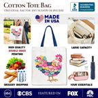 Floral Chicken Printed Faux Patchwork Tote Bag, Coquette Hen Farmhouse Gift Shopper