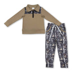 Long sleeves zipper pullover leaves pants boys outfits