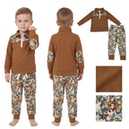 Long sleeves brown zipper pullover leaves pants boys outfits