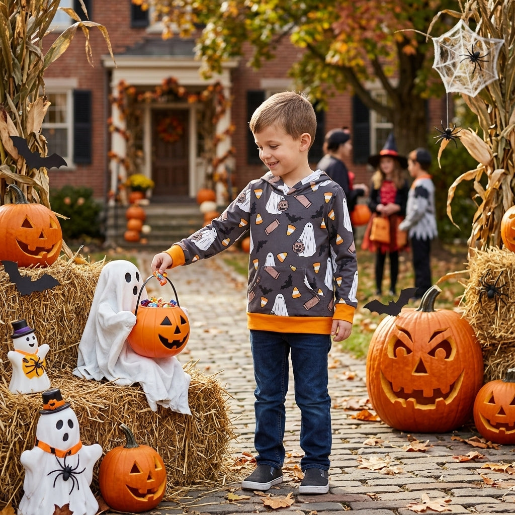 Long sleeves ghost candy corn kids boys hoodie