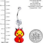 Clear Gem Hot Litle Devil Duck Dangle Belly Ring by Onyx O