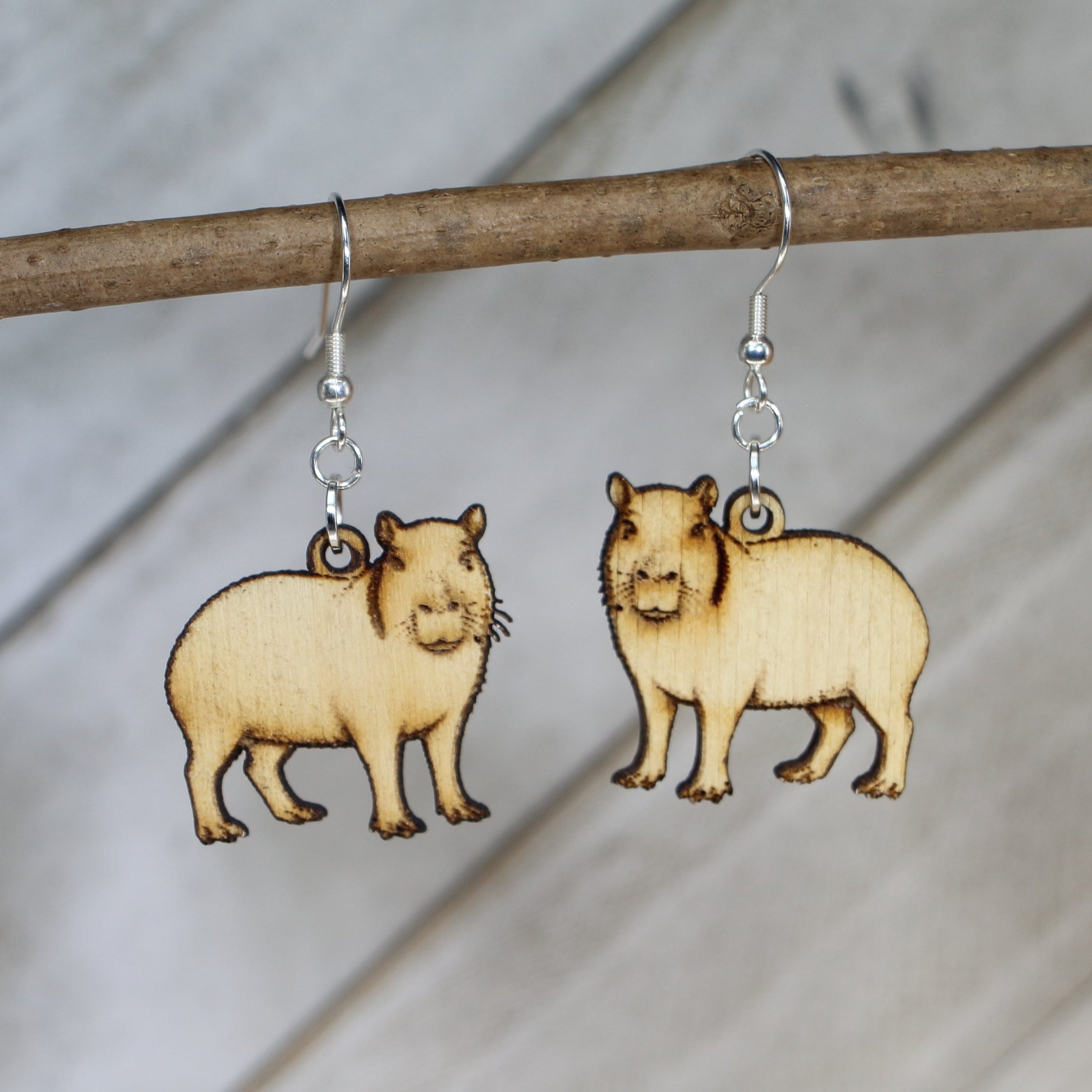 Capybara Wooden Dangle Earrings | Cute Animal Jewelry