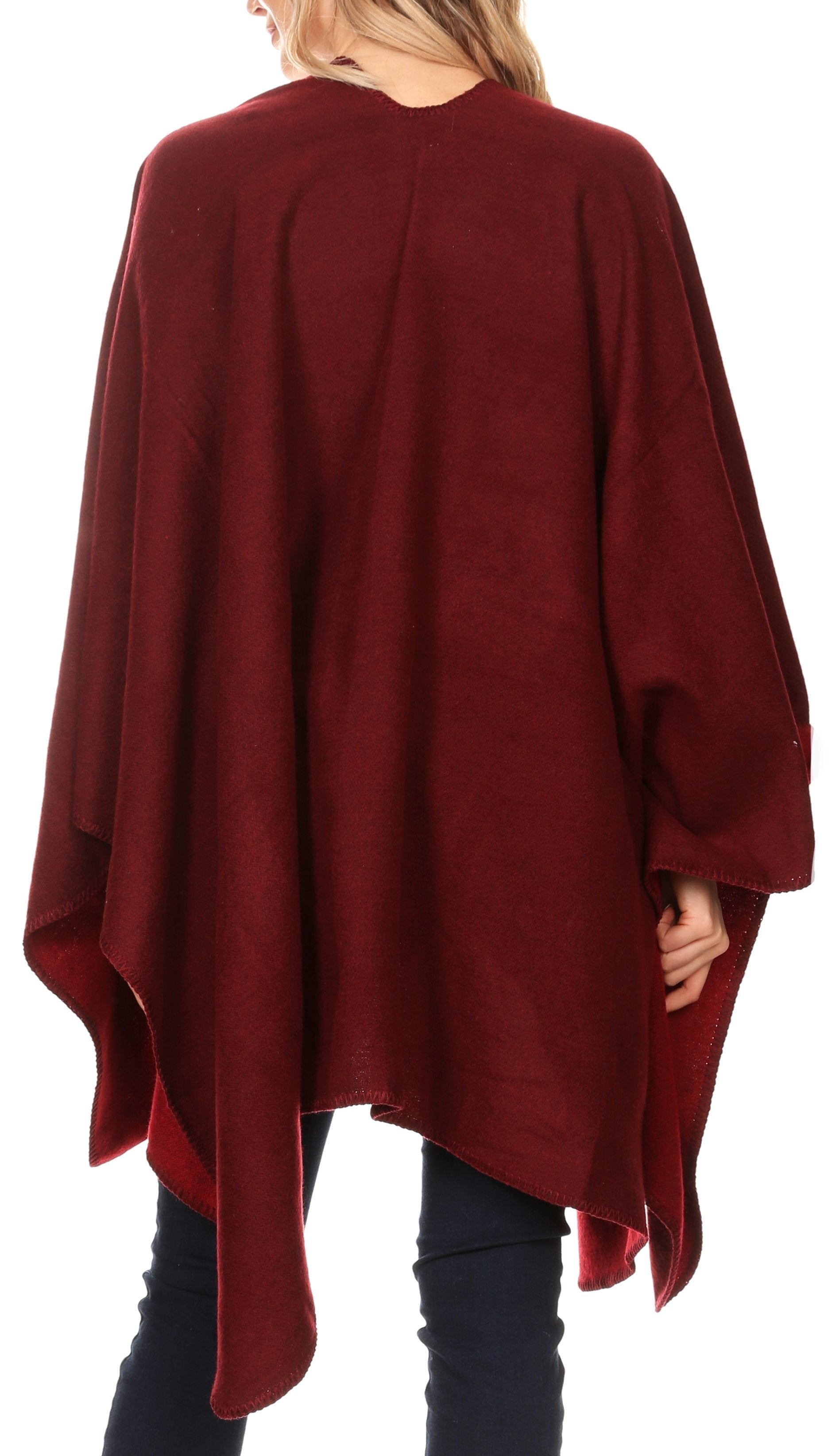 Sakkas Mari Women's Reversible Large Poncho Shawl Wrap Scarf Cape Ruana Blanket