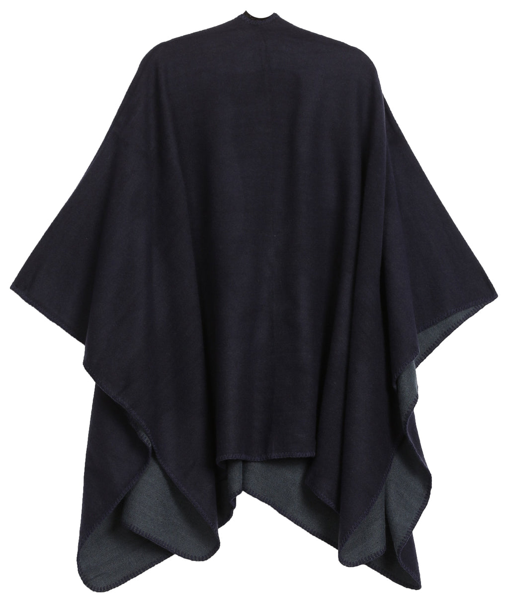 Sakkas Mari Women's Reversible Large Poncho Shawl Wrap Scarf Cape Ruana Blanket