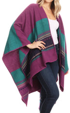 Sakkas Mari Women's Reversible Large Poncho Shawl Wrap Scarf Cape Ruana Blanket