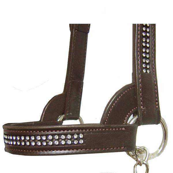Derby Originals New and Improved Premium Show Spotted Flat Leather Cattle Show Halter, Small/Medium/Large, Adjustable Fit with 48" Lead and 19.5" Chain, Elegant Show Spots, 1-Year Warranty