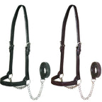 Derby Originals Premium Fancy Stitch Flat Leather Cattle Show Halter – Adjustable Fit with 48" Lead and 14" Chain, Small/Medium/Large – 1-Year Warranty