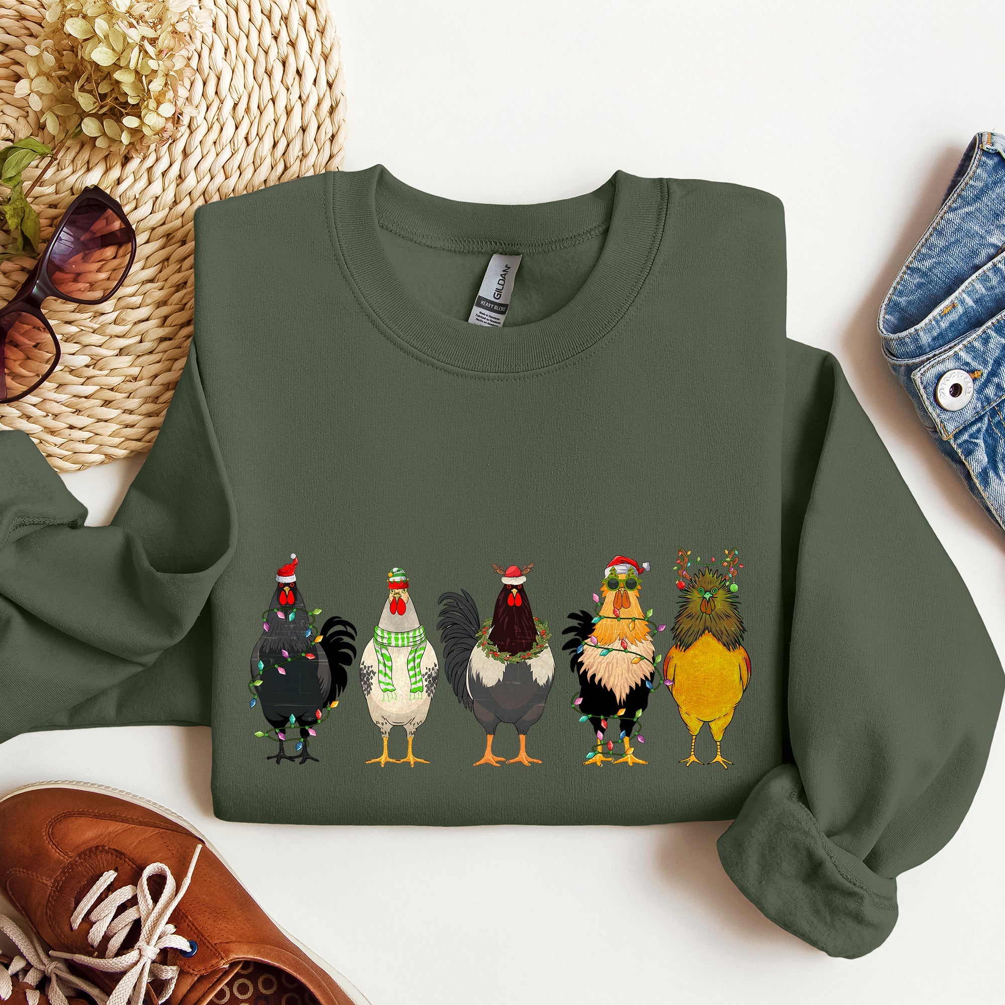Christmas Chickens, Chicken Lovers, Santa, Farm Life Holiday Edition Collection Sweatshirt
