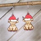 Christmas Highland Cow Wooden Earrings | Cute Farm Animal Jewelry