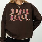 Colorful Pink Cowboy Boots Western Cowgirl Graphic Rodeo Spirit Pattern Sweatshirt