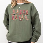 Colorful Pink Cowboy Boots Western Cowgirl Graphic Rodeo Spirit Pattern Sweatshirt