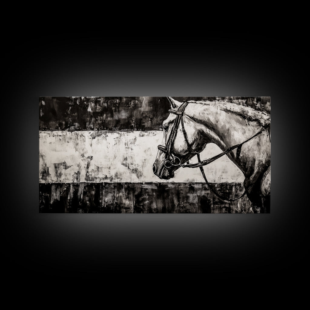 Monochrome Horse, Equestrian Wall Art, Canvas Print, Rustic Black and White Painting, Farmhouse Wall Decor, Western Wall Art