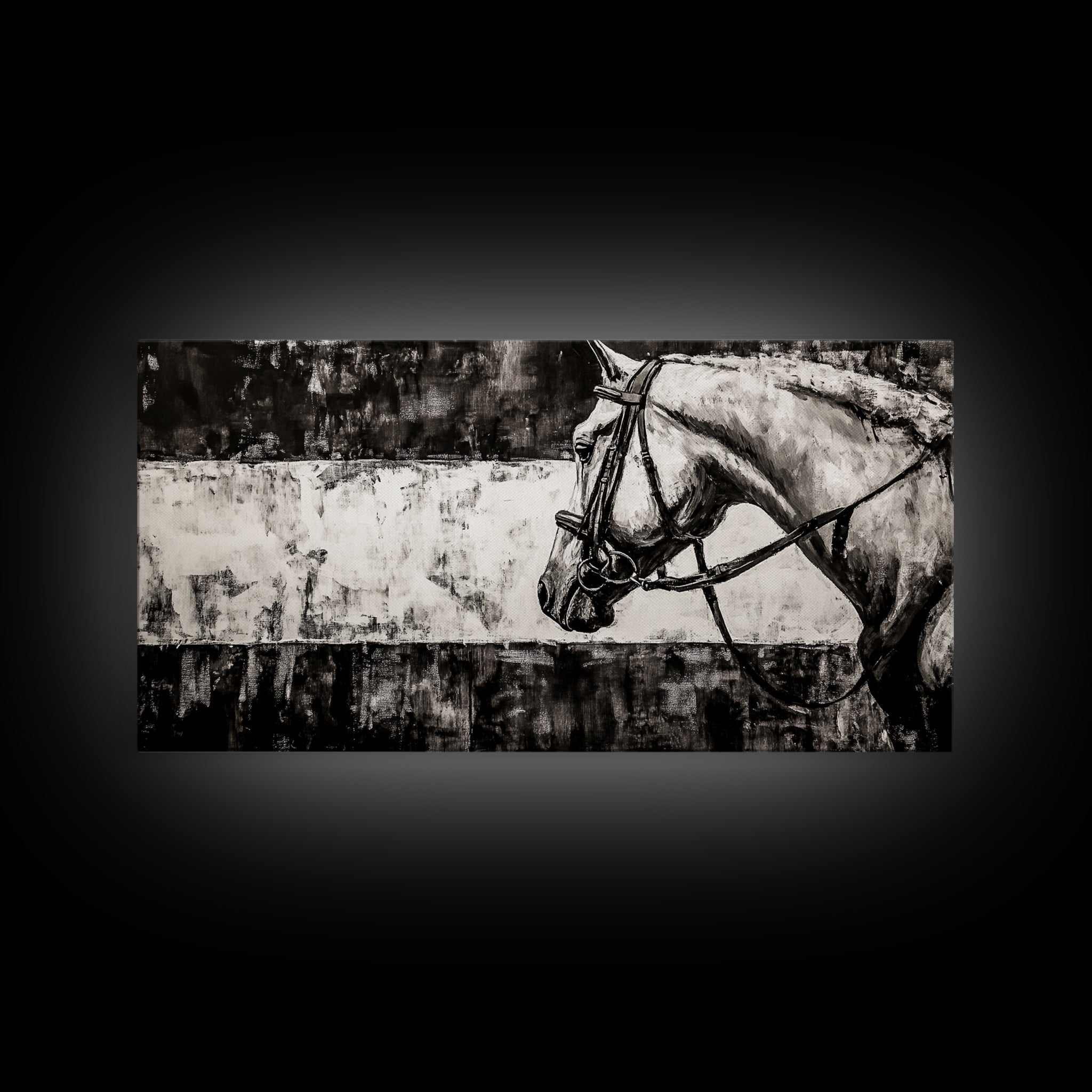 Monochrome Horse, Equestrian Wall Art, Canvas Print, Rustic Black and White Painting, Farmhouse Wall Decor, Western Wall Art