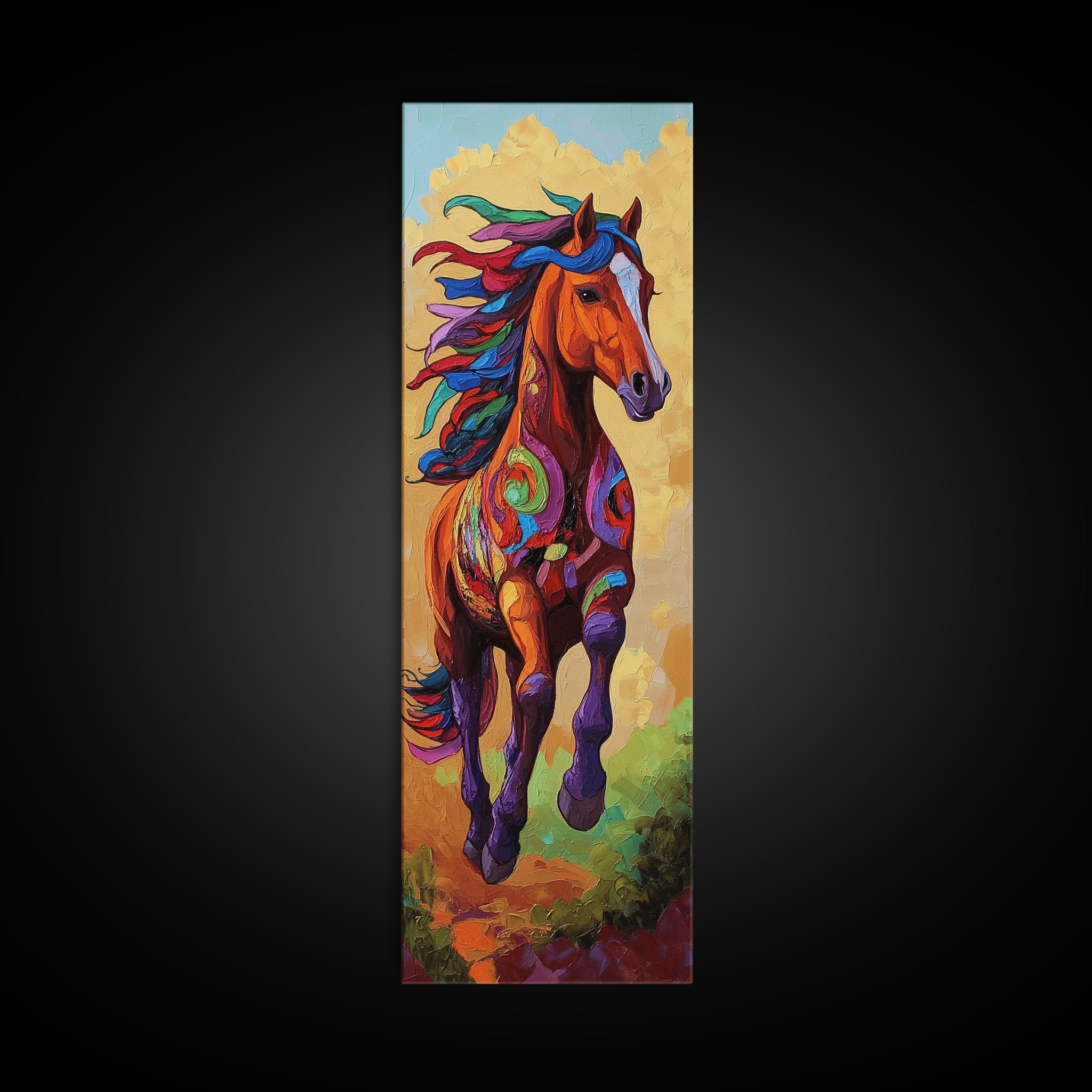 Horse Running, Abstract, Wild, Framed Canvas Print, Western Wall Art, Colorful Animal Decor, Rustic Living Room Art, Bold Horse Painting
