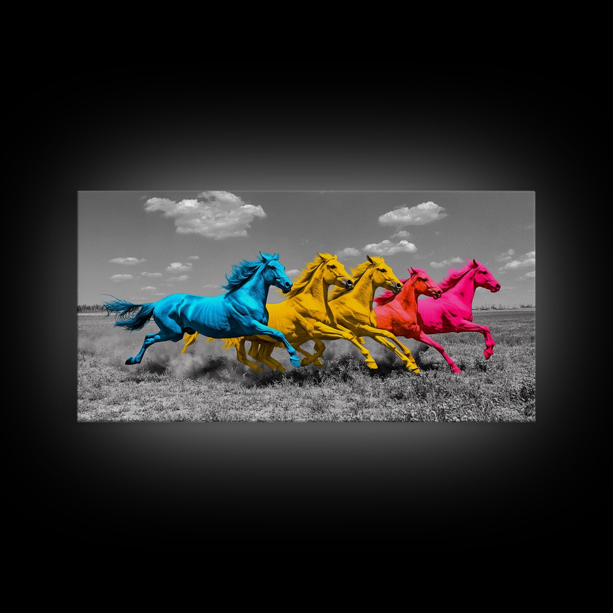 Wild Horses, Color Pop, Western Decor, Boho Style, Framed Canvas Print, Vibrant Horse Wall Art, Living Room Wall Decor, Equestrian Artwork