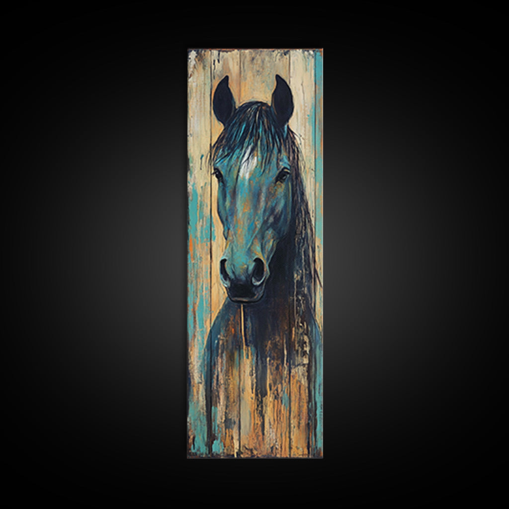 Rustic Blue Horse Painting Canvas Print Farmhouse Wall Art Vintage Horse Art Moody Art Living Room Art Southwest Wall Art