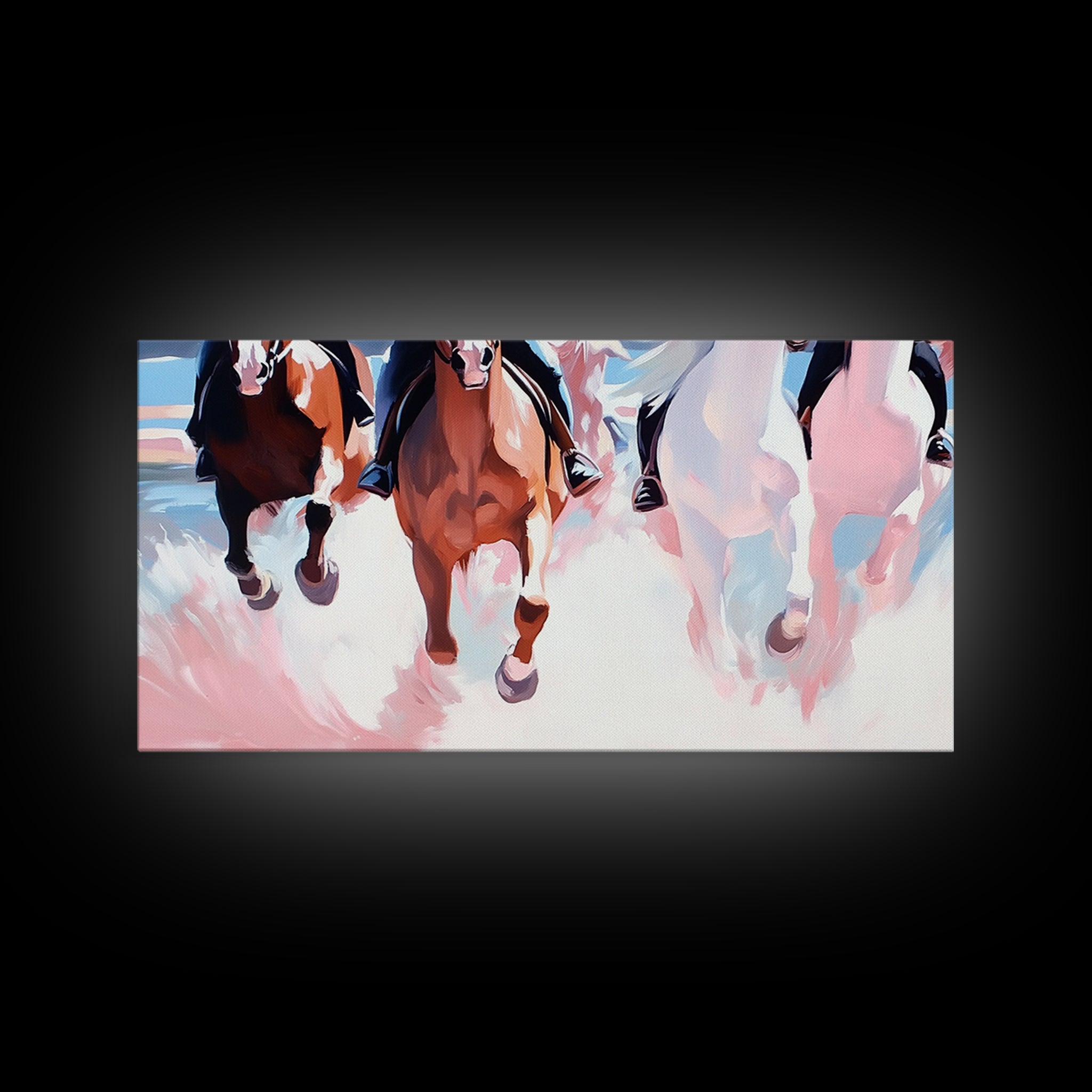 Wild Horses Running, horse wall art, rustic decor, extra wide art, panoramic painting, vintage horse art, framed canvas print