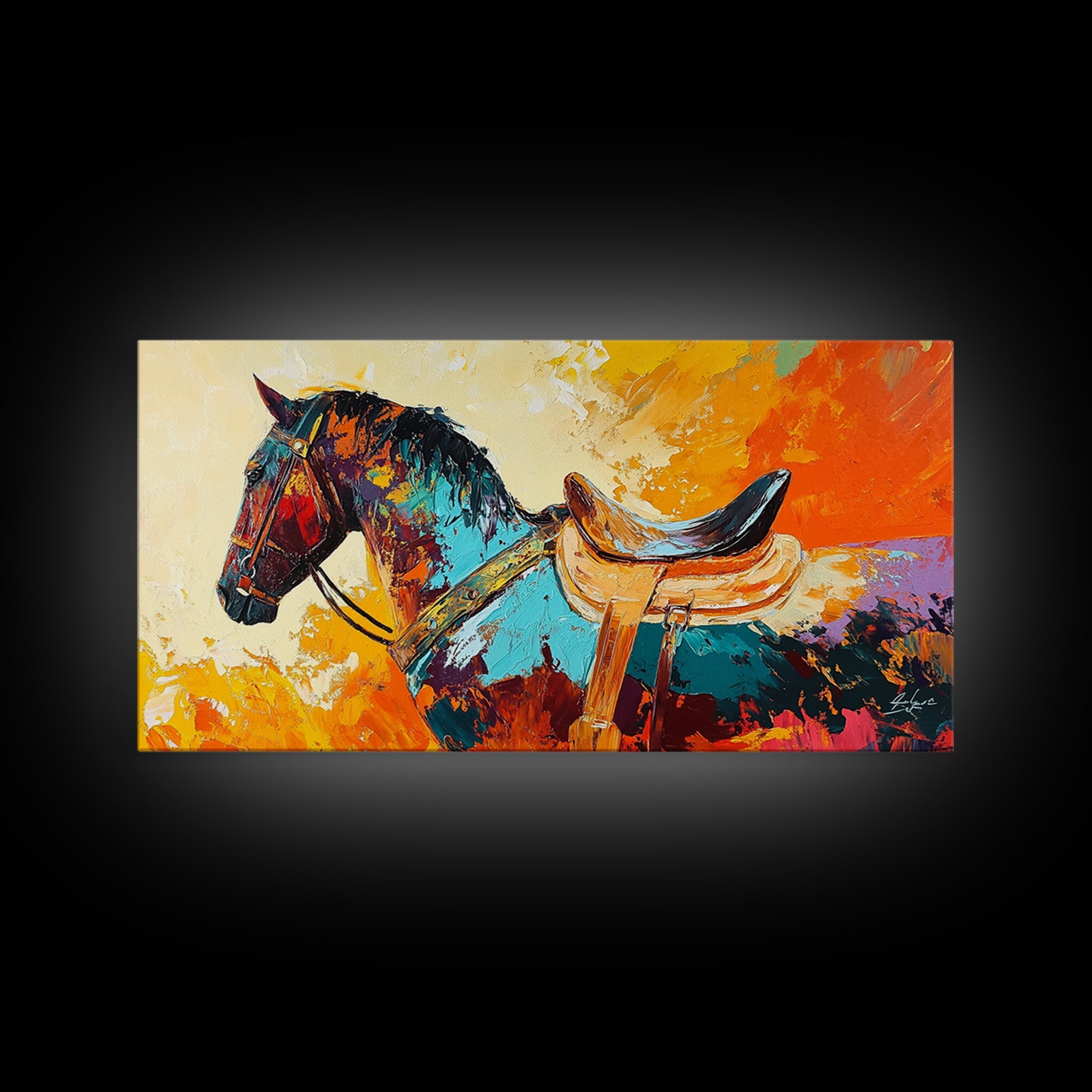 Abstract Horse Painting, vintage horse art, bold color wall art, textured painting, rustic decor, wabi sabi art, canvas print