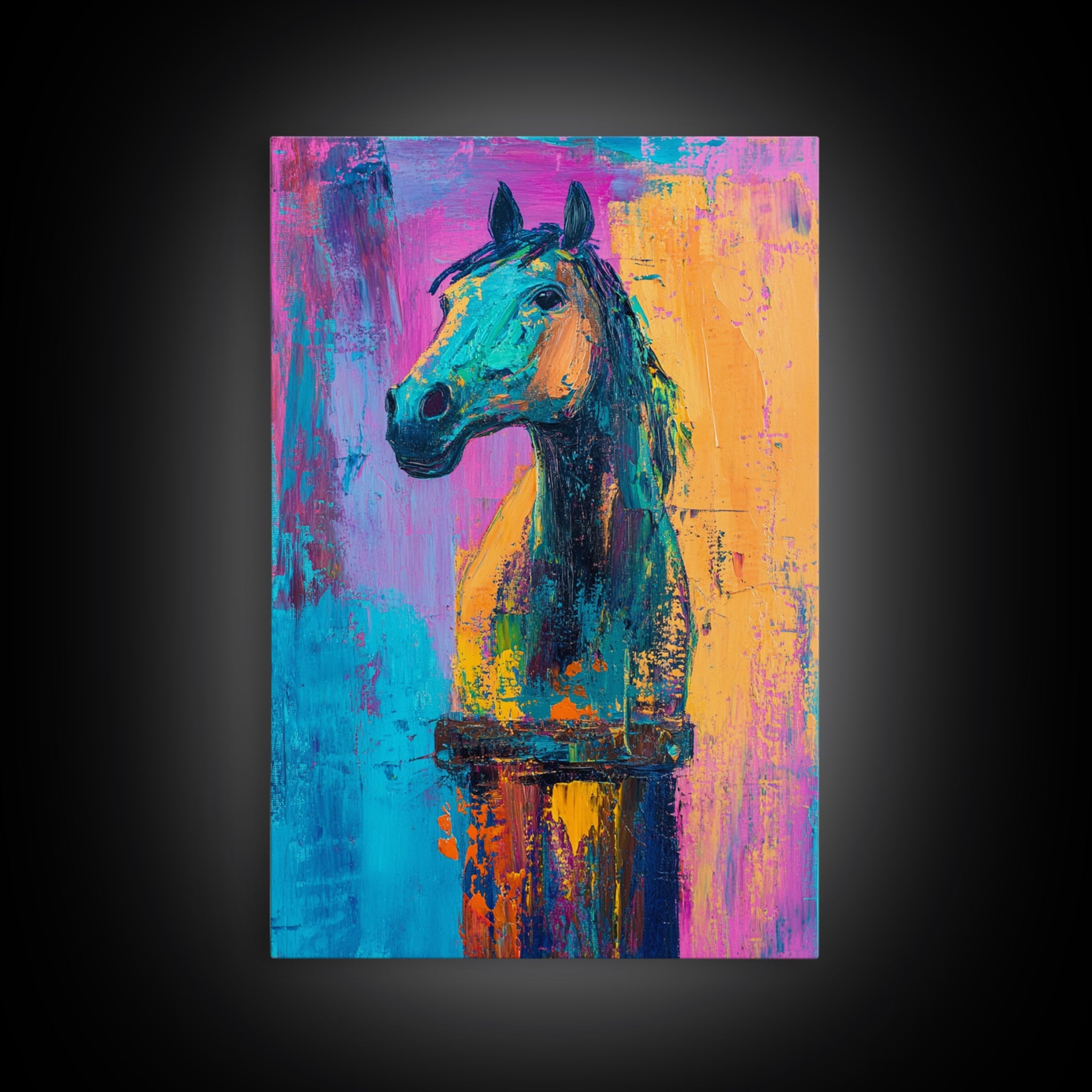 Colorful Horse, whimsical art, horse wall art, vibrant painting, pink abstract art, geometric wall art, boho art, Canvas Print