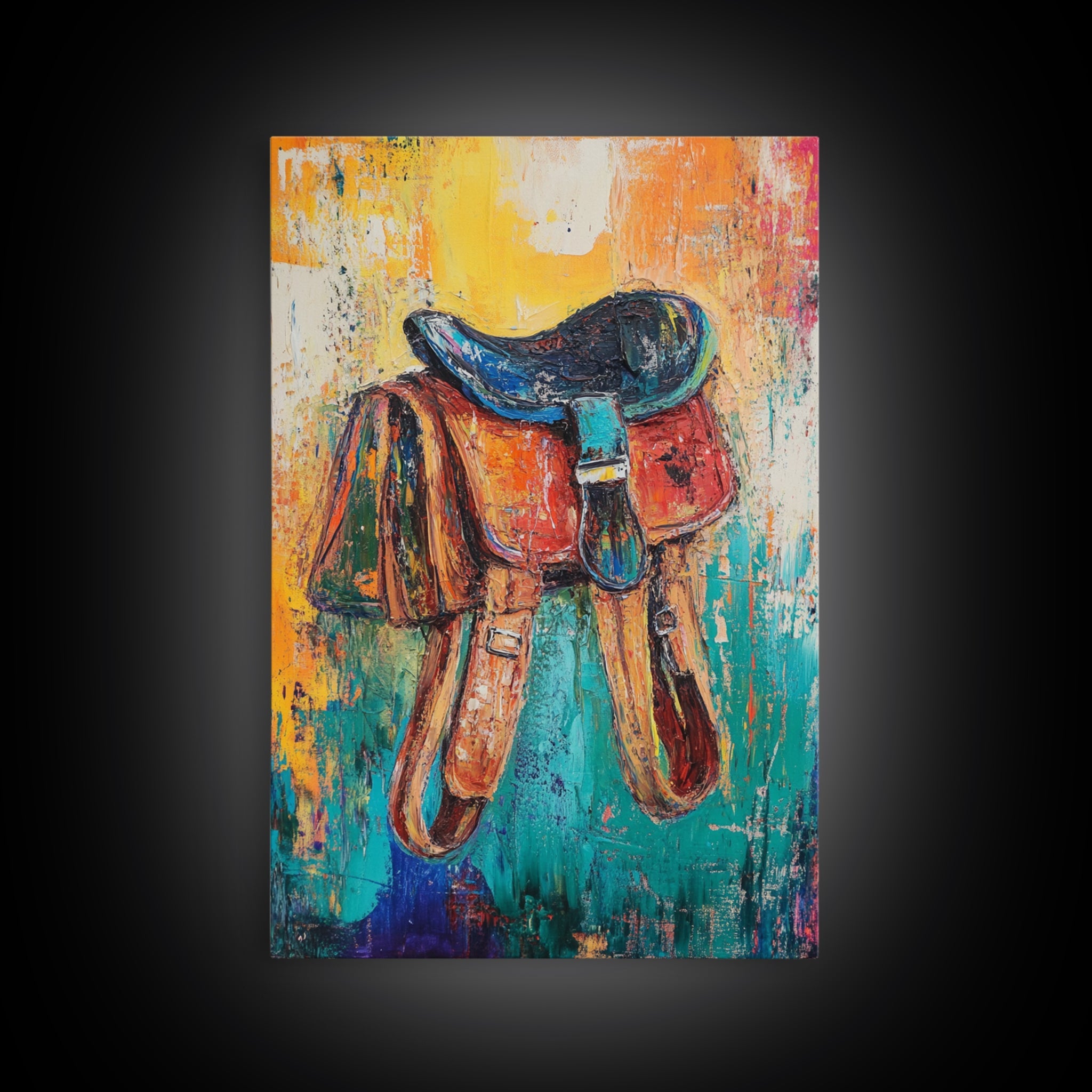 Textured saddle, cowboy decor, rustic wall art, vintage horse art, framed canvas print, western wall art, boho art, farmhouse art