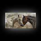 Horse Pair in Artistic Setting, Framed Canvas Print for Elegant Living Room Decor, Equine Art for Home and Bedroom Decoration