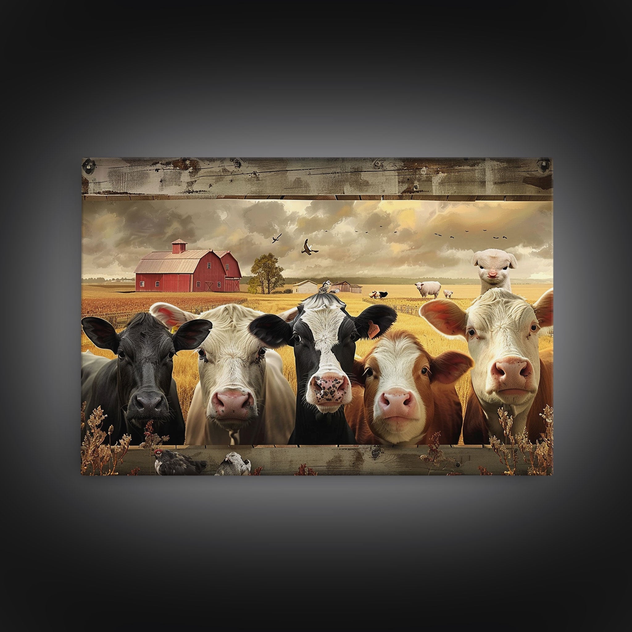Cows and Sheep on the Farm | Framed Wall Art | Kitchen Decor | Minimalist Living Room Art | Country Art | Farmhouse Above Sofa Wall Art