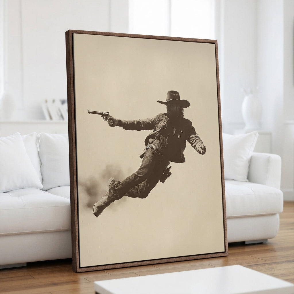 Cowboy Canvas Wall Art, Western Gunslinger Sepia Photo Print, Vintage