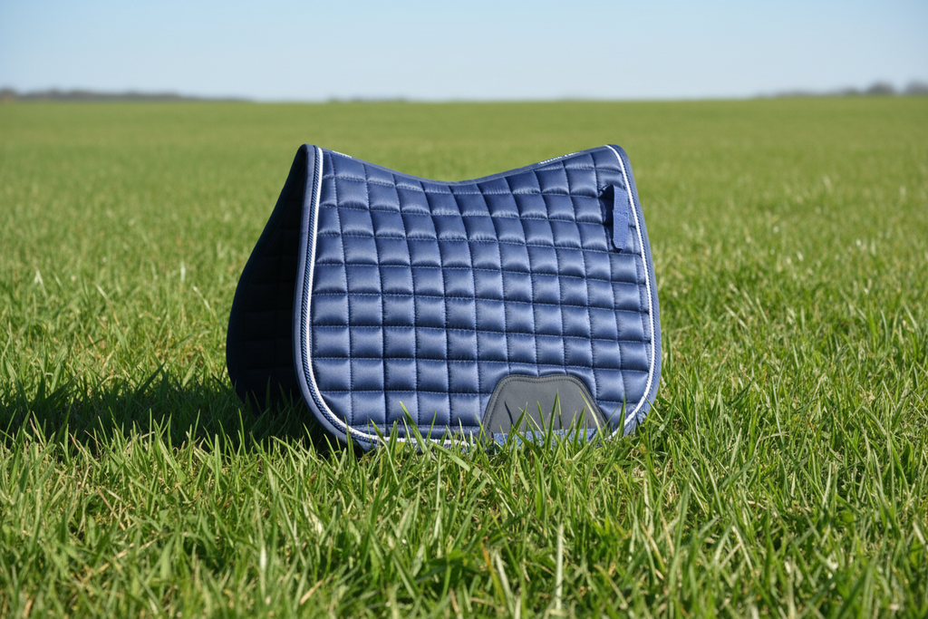 Blue Horse Saddle Pad  for Jumping with Ear Bonnet, Bell Boot