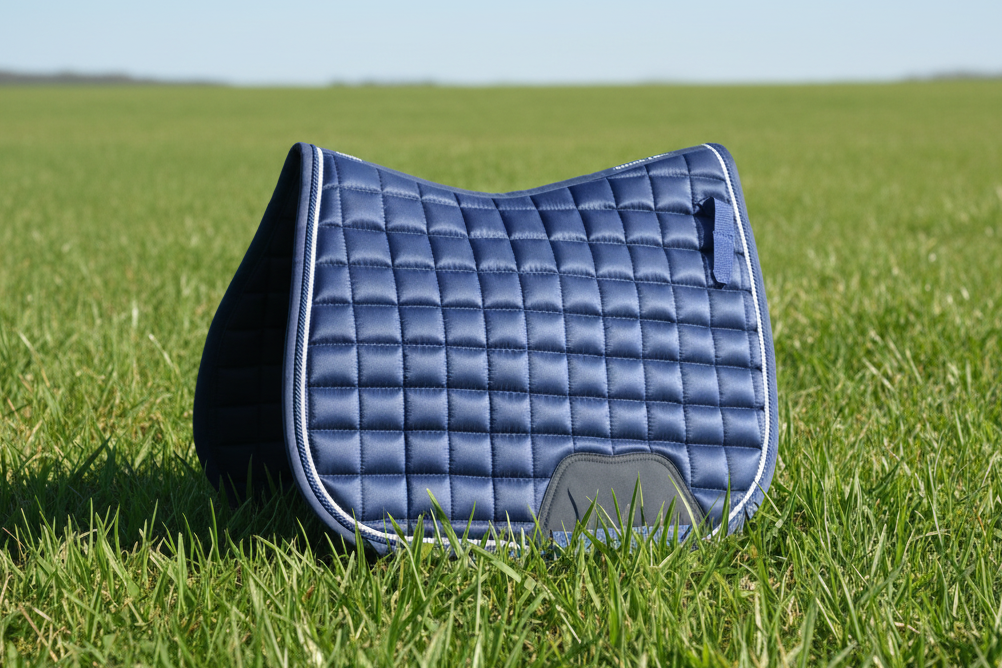 Blue Horse Saddle Pad  for Jumping with Ear Bonnet, Bell Boot