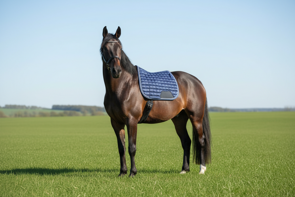 Blue Horse Saddle Pad  for Jumping with Ear Bonnet, Bell Boot