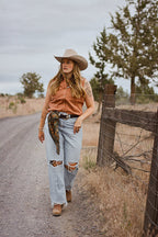 Western Harvest in Deep Juniper Silk Cowgirl Wild Rag Scarf