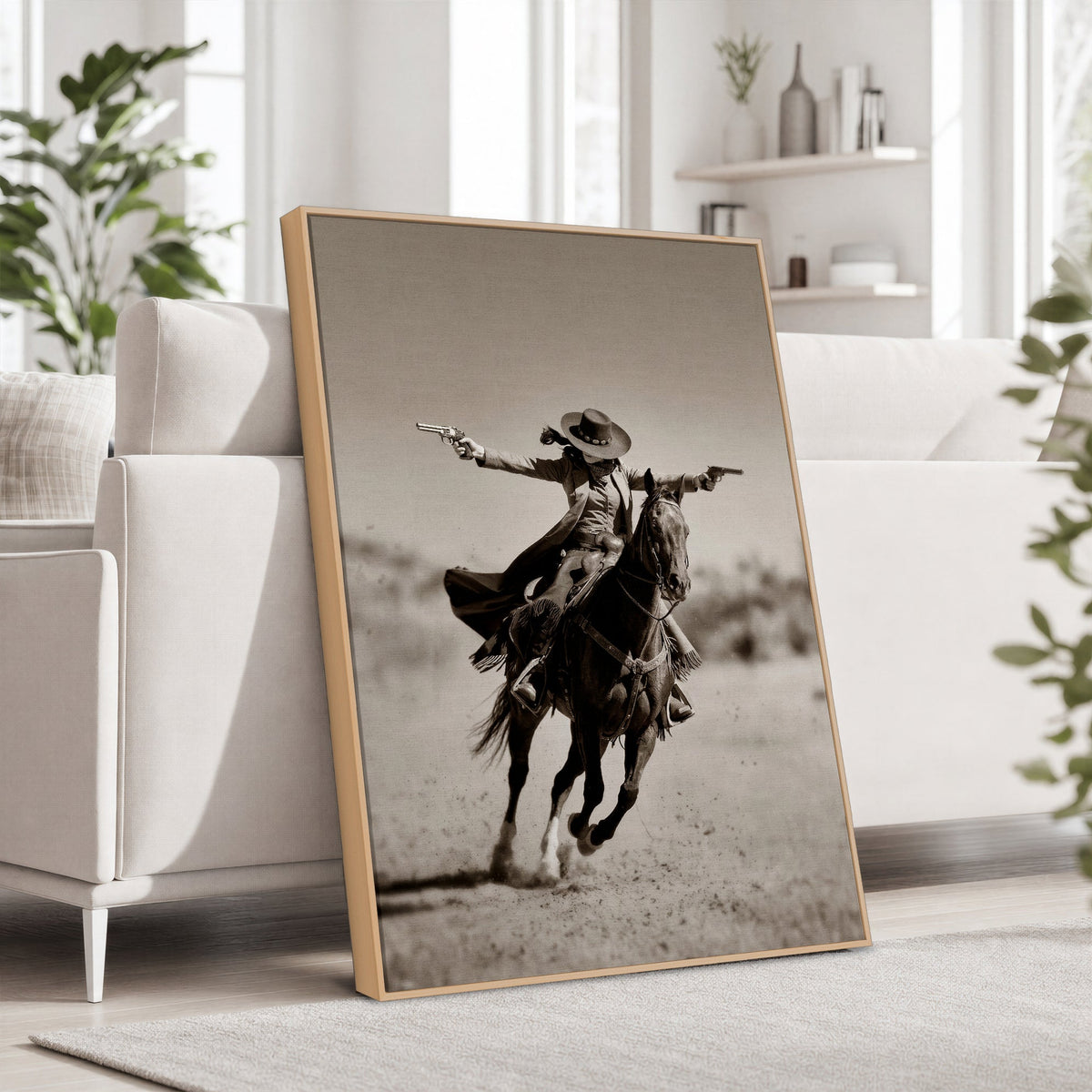 Vintage Cowboy Wall Art Canvas Print, Western Horse Rider Decor, Framed and Ready to Hang