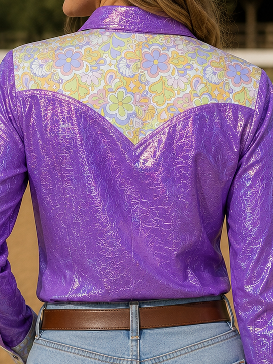 Daphne Purple Metallic Pearl Snap Rodeo Shirt