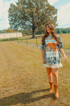 Underground Original Design: Camo Electric Rodeo, Western Boxy Cotton T-Shirt