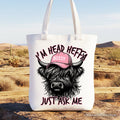 Bossy Highland Cow Canvas Tote Bag, Head Heifer Funny Western Gift Shopper