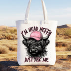 Bossy Highland Cow Canvas Tote Bag, Head Heifer Funny Western Gift Shopper