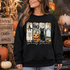 Fall Spooky Season Brushstroke Sweatshirt, Coquette Vintage Ghost, Cat and Pumpkin Sweater