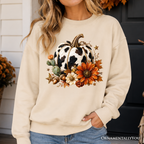 Cow Pumpkin Floral Sweatshirt, Western Autumn Harvest Sweater