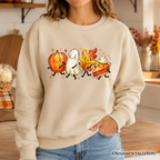 Cute Fall Characters Sweatshirt, Pumpkin Ghost Leaf Pie Autumn Sweater