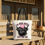 Bossy Highland Cow Canvas Tote Bag, Head Heifer Funny Western Gift Shopper