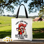 Pecking Chicken Tote Bag, Red Glasses and Bow White Gift Shopper for Sassy Women