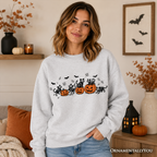 Skeleton Cats and Pumpkins Sweatshirt, Spooky Halloween Black Cat Sweater