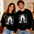 Haunted Forest Black Cat Sweatshirt, Spooky Halloween Night Sweater