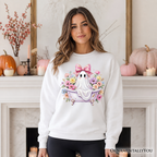 Pink Bow Bathtub Ghost Sweatshirt, Floral Coquette Halloween Sweater