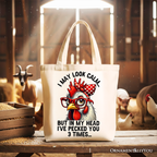 Pecking Chicken Tote Bag, Red Glasses and Bow White Gift Shopper for Sassy Women