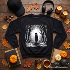 Haunted Forest Black Cat Sweatshirt, Spooky Halloween Night Sweater