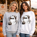 Floral Ghost Sweatshirt, Neutral Boho Halloween Spider Web Sweater