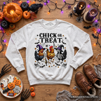 Chick or Treat Chicken Sweatshirt, Funny Farmhouse Halloween Sweate